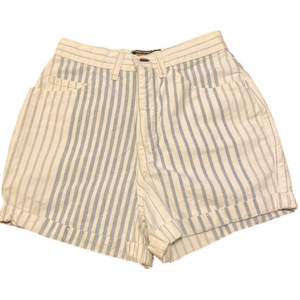 T.C.F.S. Vintage, blue and white striped denim shorts.